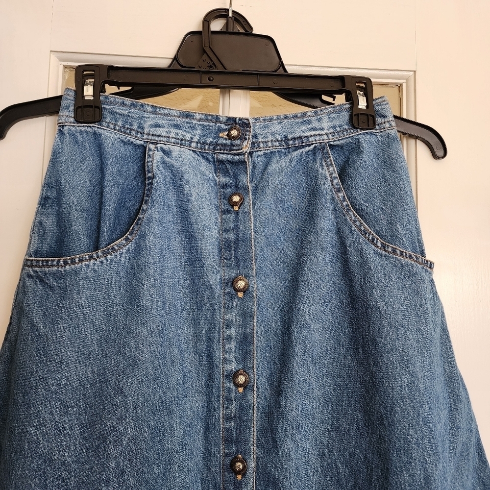 Studio West Vintage 100% Cotton Button-Front Midi Denim Skirt Elastic Back Small - Picture 5 of 11